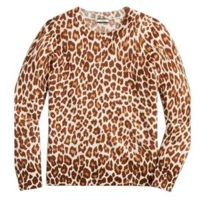 J. Crew Cashmere Leopard Print Crewneck Sweater Women XXS Brown